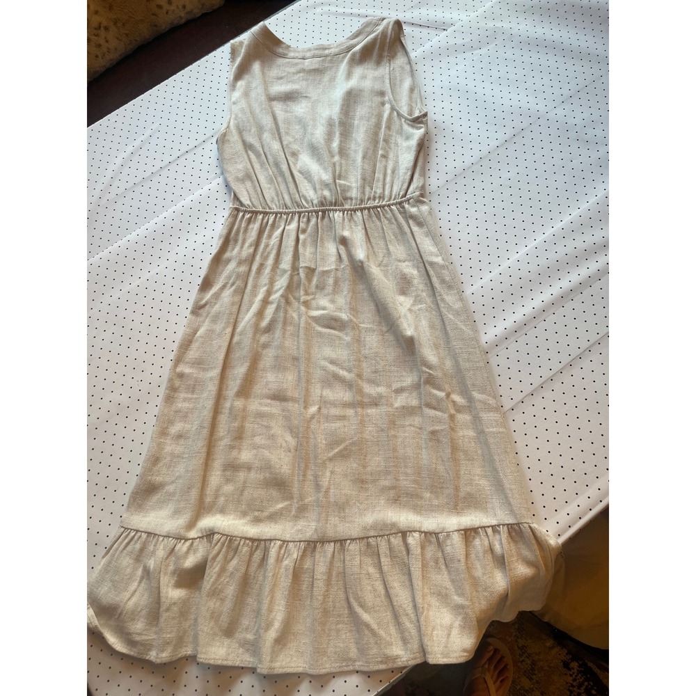 Monteau Los Angeles Linen Blend Button Front Midi Dress Beige Ruffle Hem M - Picture 9 of 9
